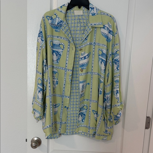 Anpō Jackets & Blazers - Anpō Blue and Green Patterned women’s Jacket